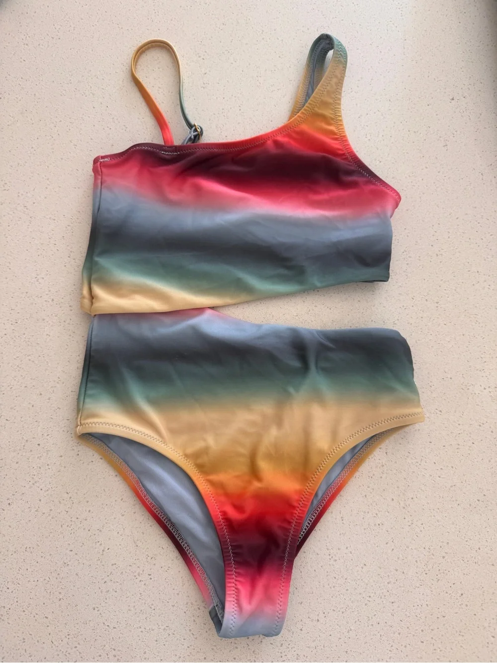 Molo Girls Rainbow Ombre Two-Piece Bikini - Red, Yellow, Blue, Green